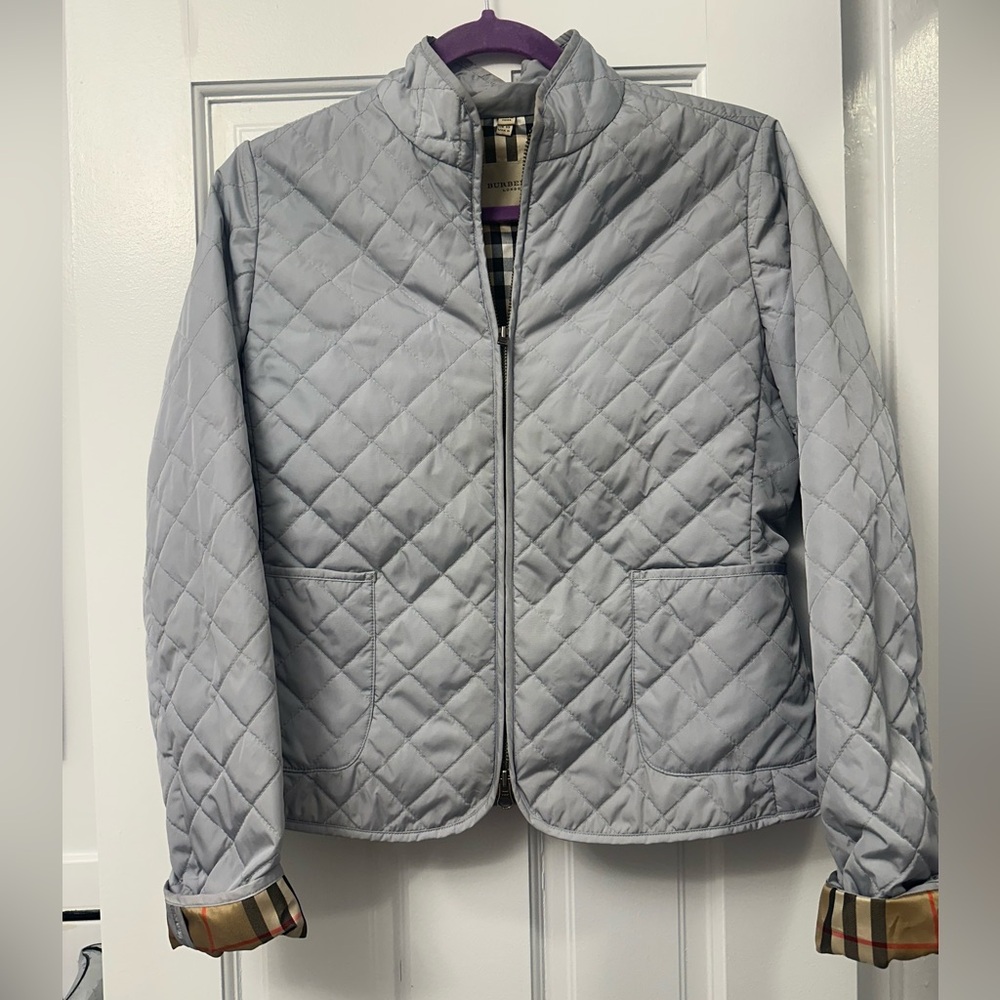 Burberry Gray Plaid Lined Jacket - image 1